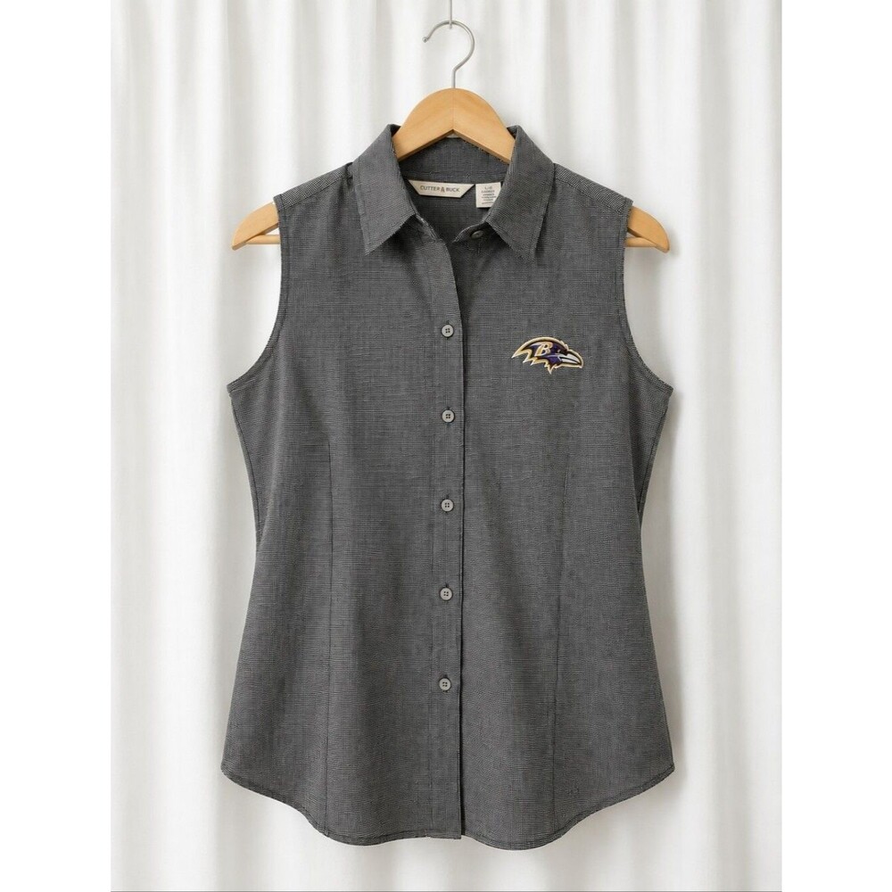 Cutter & Buck Baltimore Ravens Embroidered Logo Micro Check Sleeveless Blouse